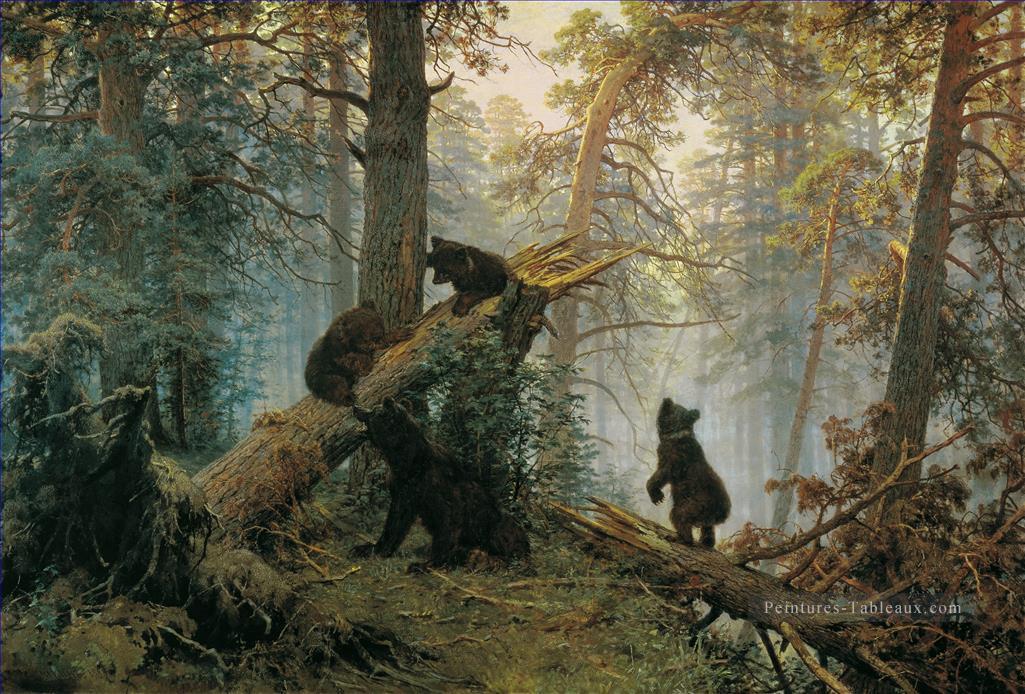 Matin dans une forêt de pins porte paysage classique Ivan Ivanovitch Peintures à l'huile